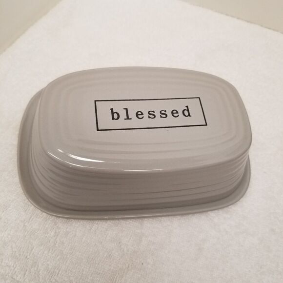 The Pottery People butter dish Blessed dishwasher safe micro safe 7.5" X 2"high - Picture 1 of 16